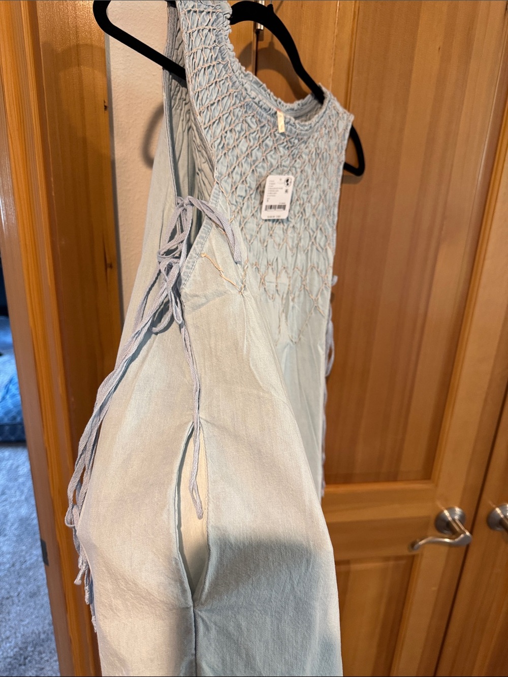 Free People Pale Blue Smocked Sleeveless Mini Dress - Picture 3 of 7